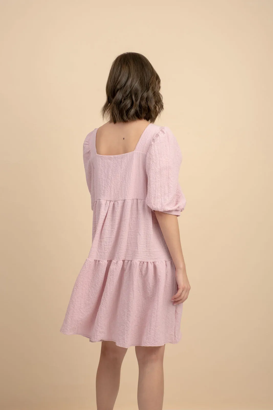 Kattie Pink Babydoll Dress Textured Fabric