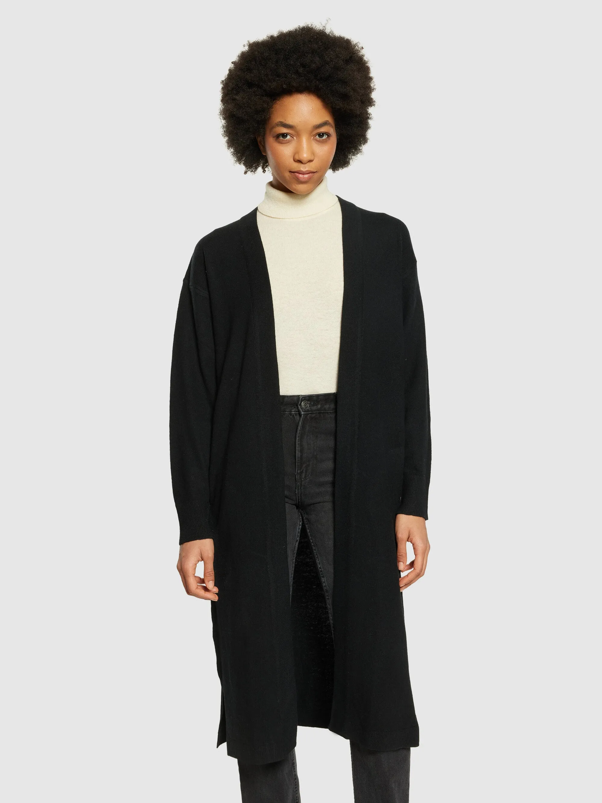 Lambswool long cardigan - RWS - Black Jet