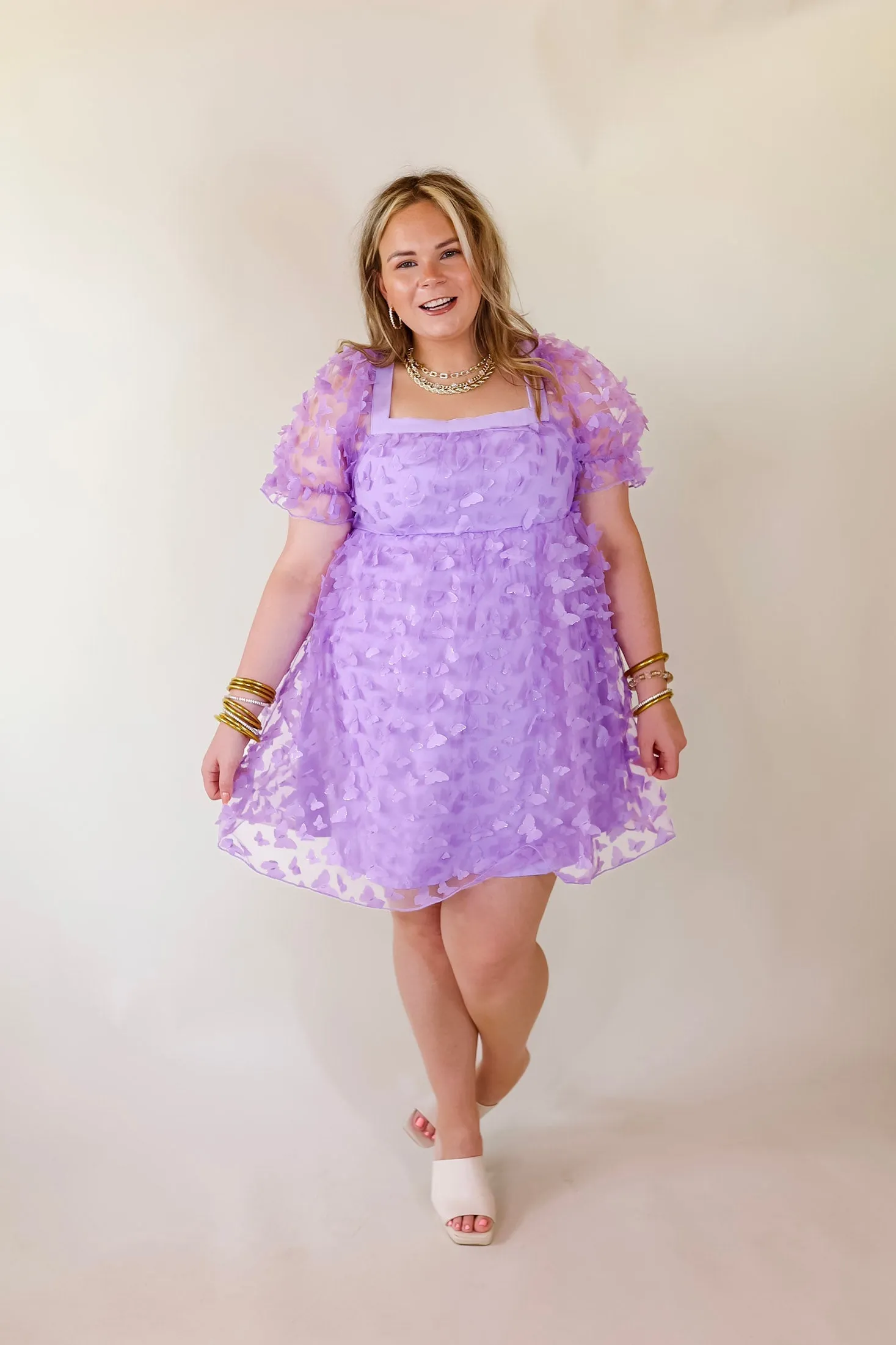 Last Chance Size Small | Sweetest Rush Butterfly Print Babydoll Dress in Lavender Purple