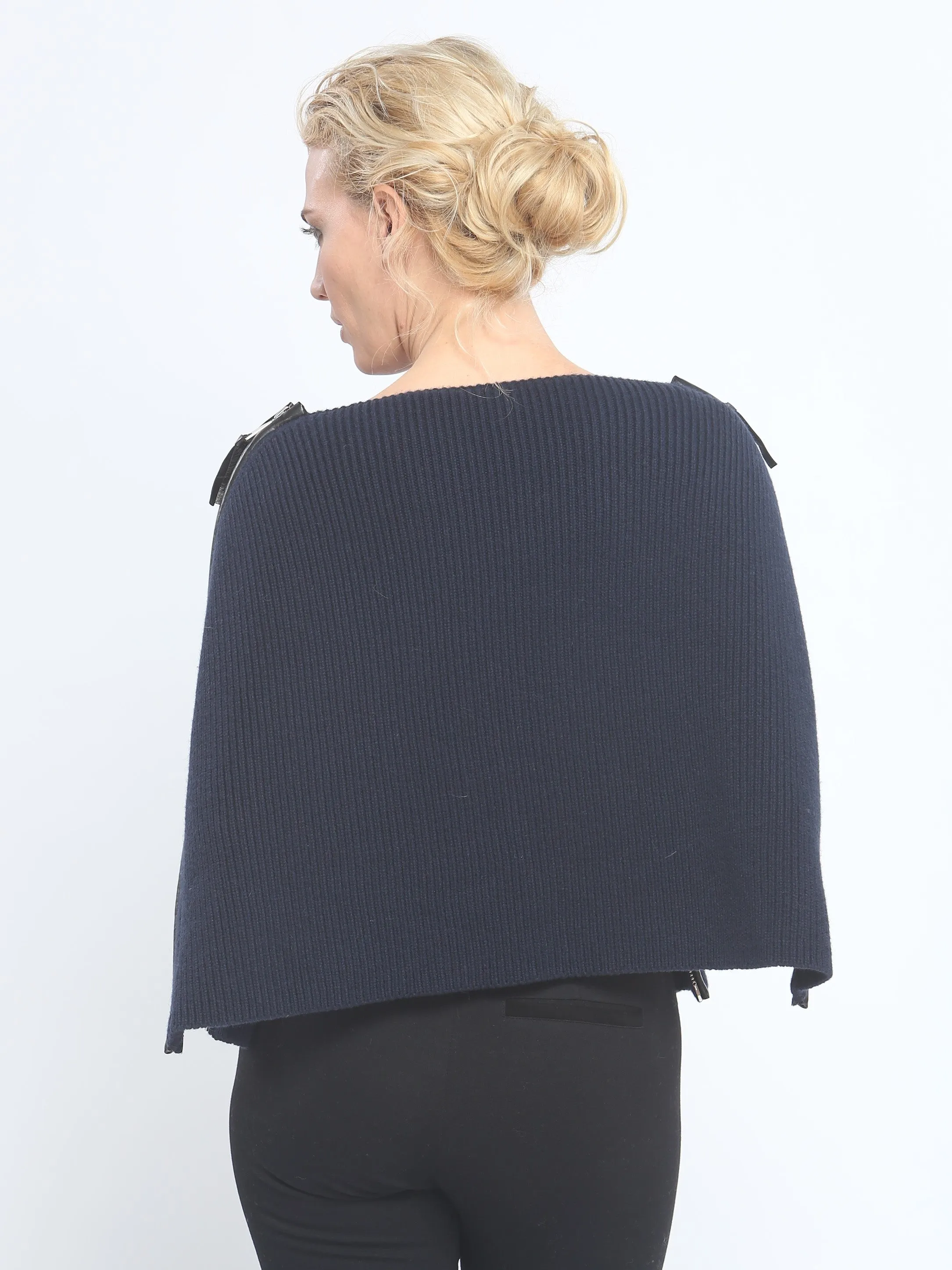 Leather Piping Zipped Crop Cape