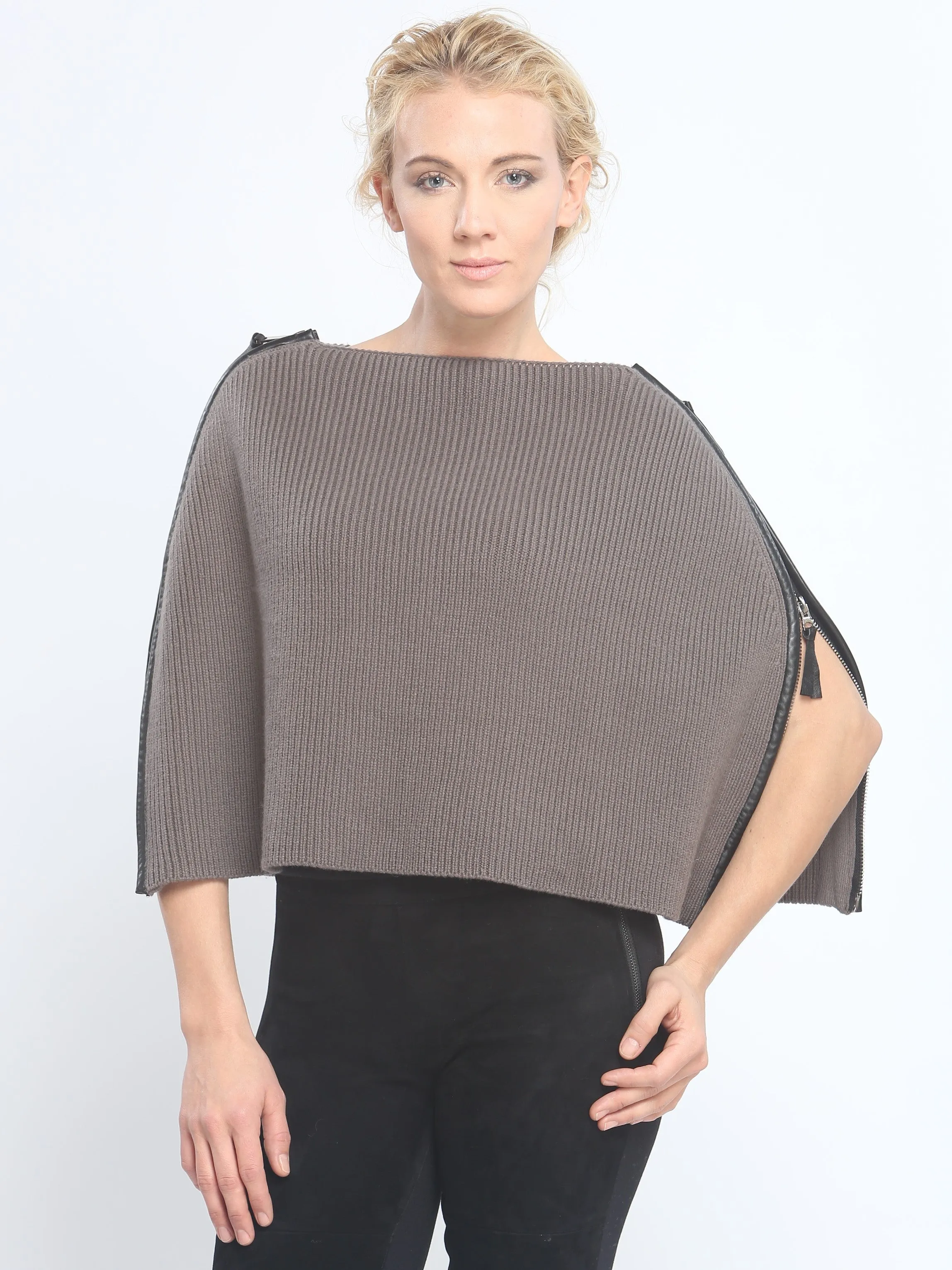 Leather Piping Zipped Crop Cape