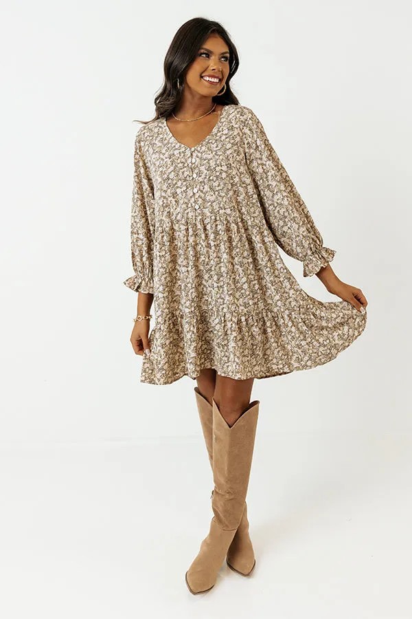 Living For Love Floral Babydoll Dress In Light Beige