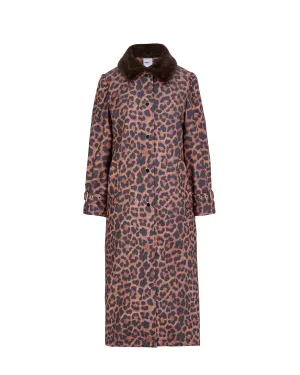 Long Raincoat with detachable plush collar - Leopard