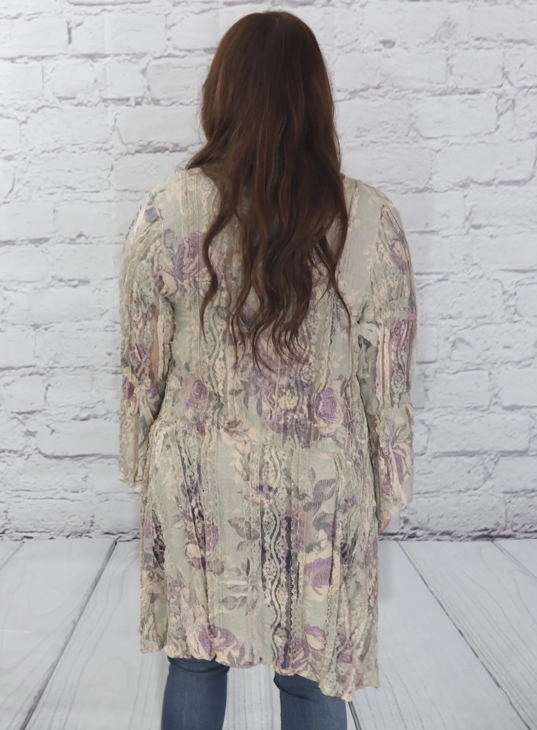 Long sleeve lace print cardigan