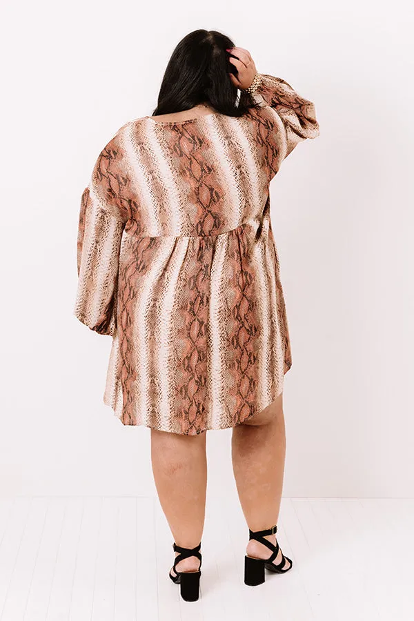 Looking For Love Snake Print Babydoll Dress In Brown Curves