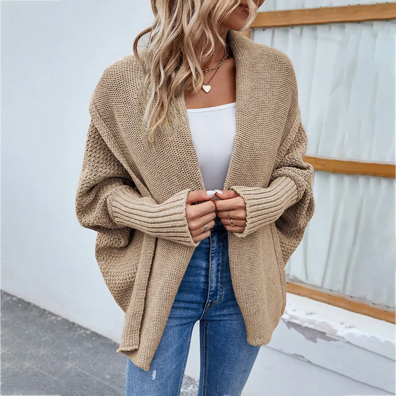 Loose Knitted Sweater Solid Color Bat Sleeve Large Lapel Cardigan Autumn And Winter Fashion Jacket For Women Clothing