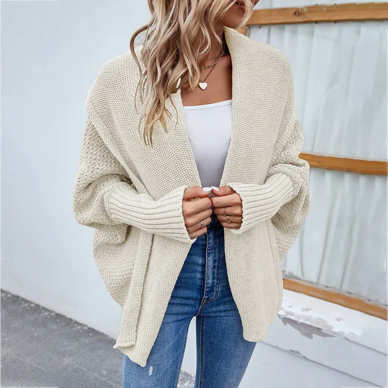 Loose Knitted Sweater Solid Color Bat Sleeve Large Lapel Cardigan Autumn And Winter Fashion Jacket For Women Clothing