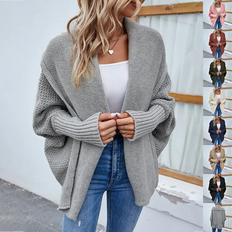 Loose Knitted Sweater Solid Color Bat Sleeve Large Lapel Cardigan Autumn And Winter Fashion Jacket For Women Clothing