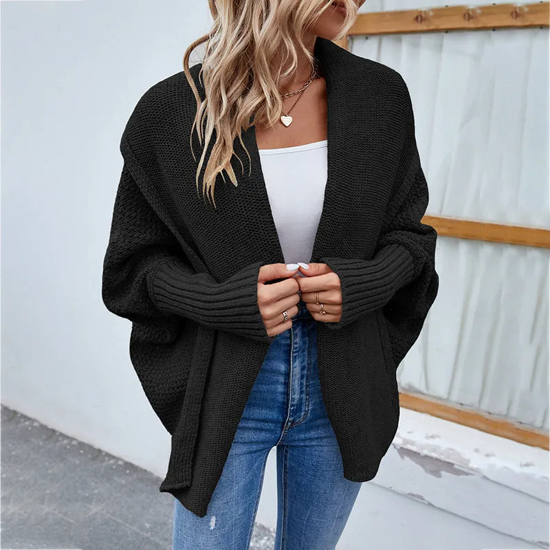 Loose Knitted Sweater Solid Color Bat Sleeve Large Lapel Cardigan Autumn And Winter Fashion Jacket For Women Clothing