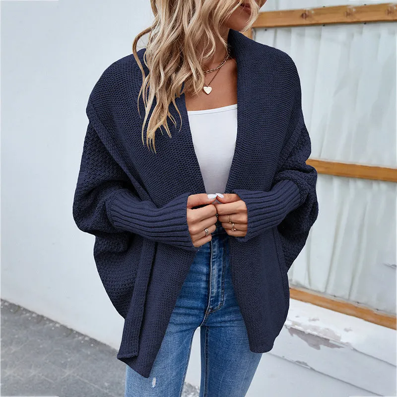 Loose Knitted Sweater Solid Color Bat Sleeve Large Lapel Cardigan Autumn And Winter Fashion Jacket For Women Clothing