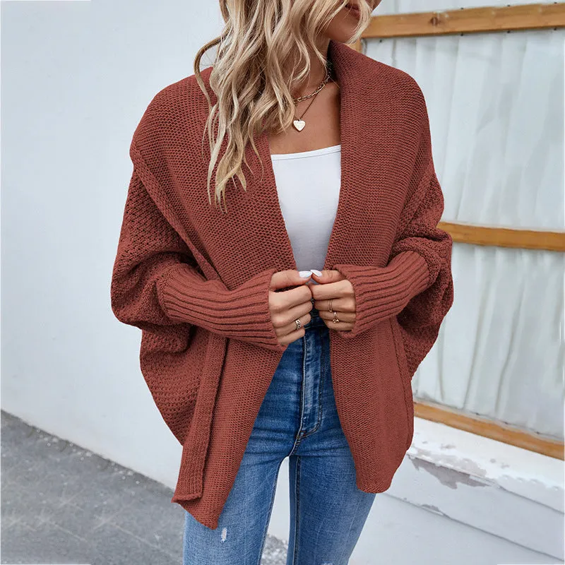 Loose Knitted Sweater Solid Color Bat Sleeve Large Lapel Cardigan Autumn And Winter Fashion Jacket For Women Clothing