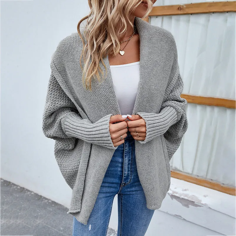 Loose Knitted Sweater Solid Color Bat Sleeve Large Lapel Cardigan Autumn And Winter Fashion Jacket For Women Clothing