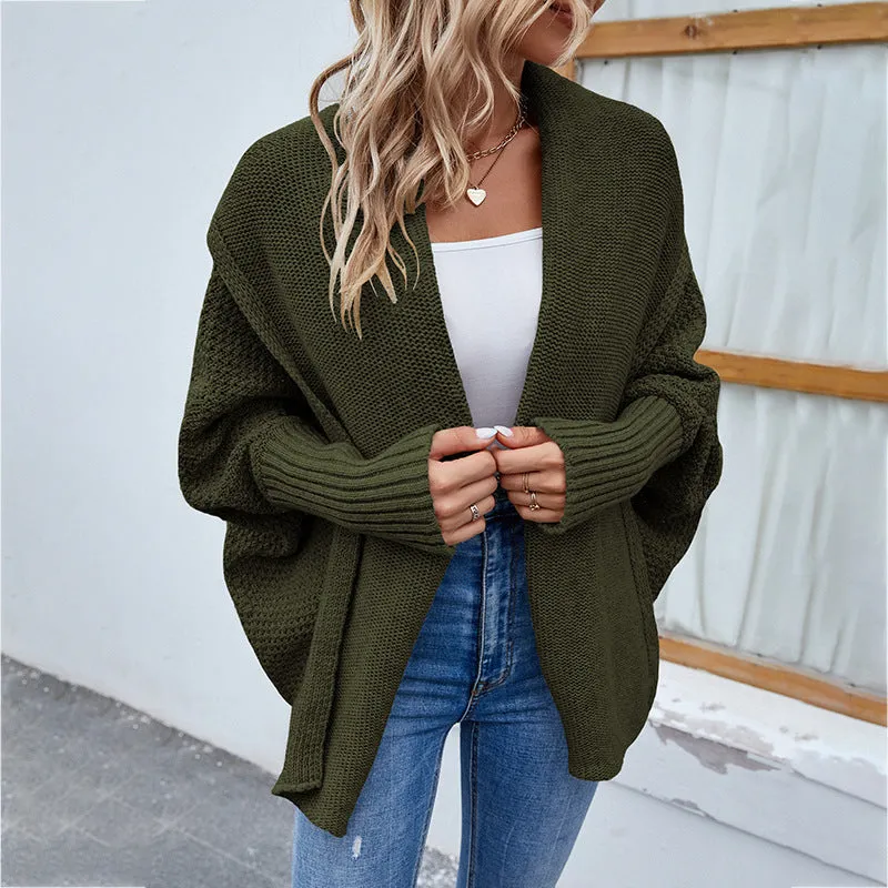 Loose Knitted Sweater Solid Color Bat Sleeve Large Lapel Cardigan Autumn And Winter Fashion Jacket For Women Clothing