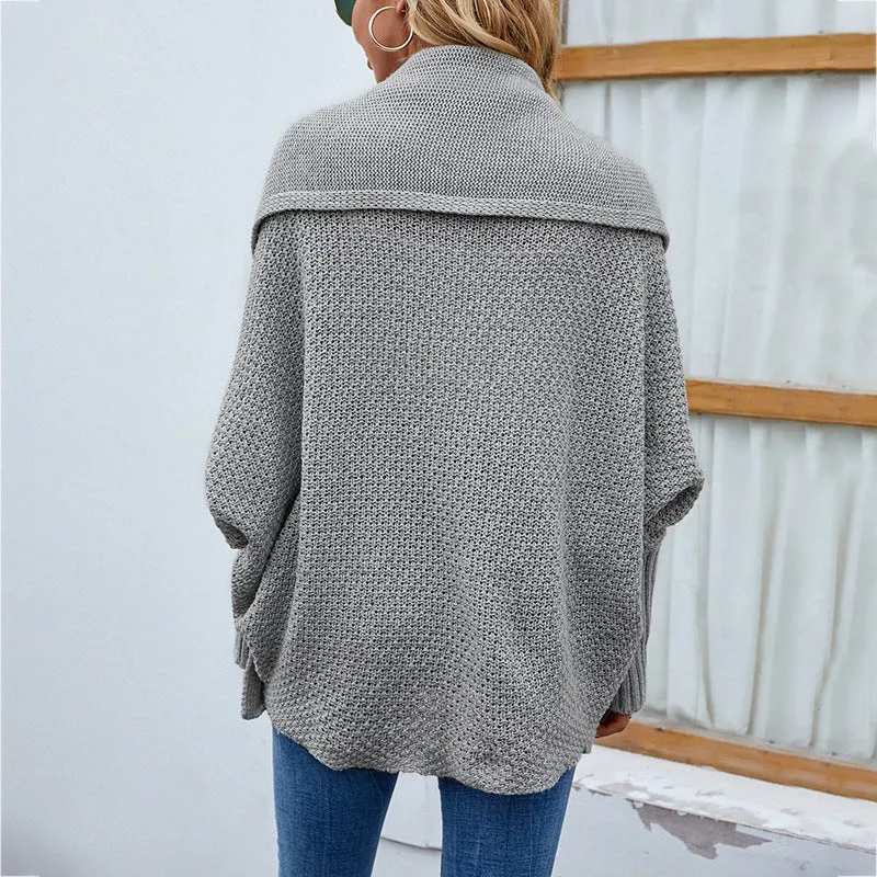 Loose Knitted Sweater Solid Color Bat Sleeve Large Lapel Cardigan Autumn And Winter Fashion Jacket For Women Clothing