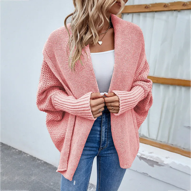 Loose Knitted Sweater Solid Color Bat Sleeve Large Lapel Cardigan Autumn And Winter Fashion Jacket For Women Clothing