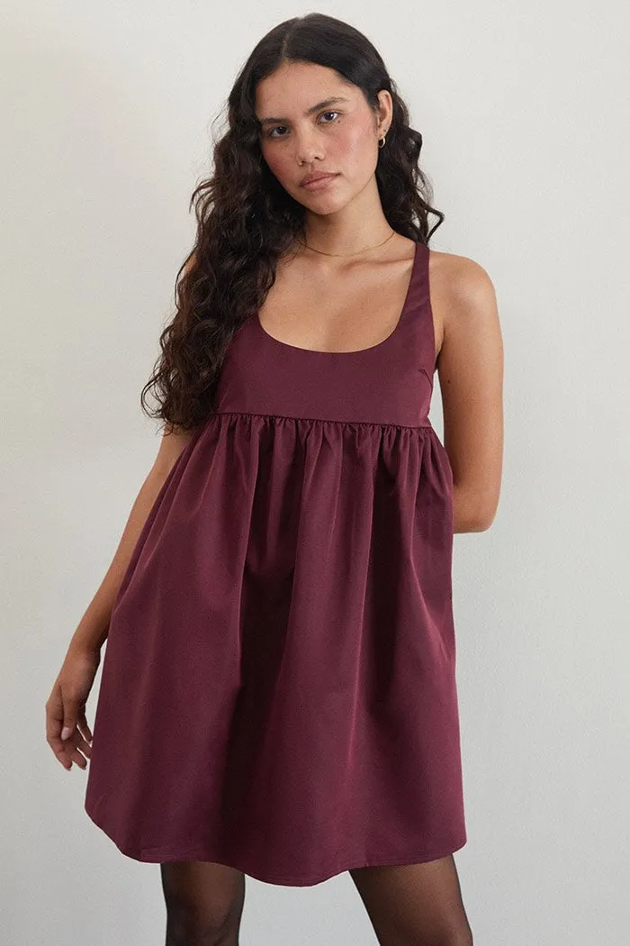 Marona Babydoll Dress, Dark Berry