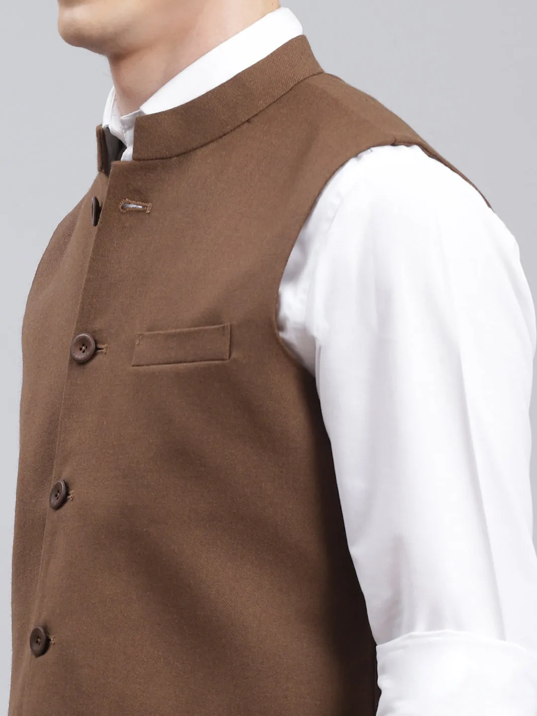 Men Brown Solid Wool blend Coat