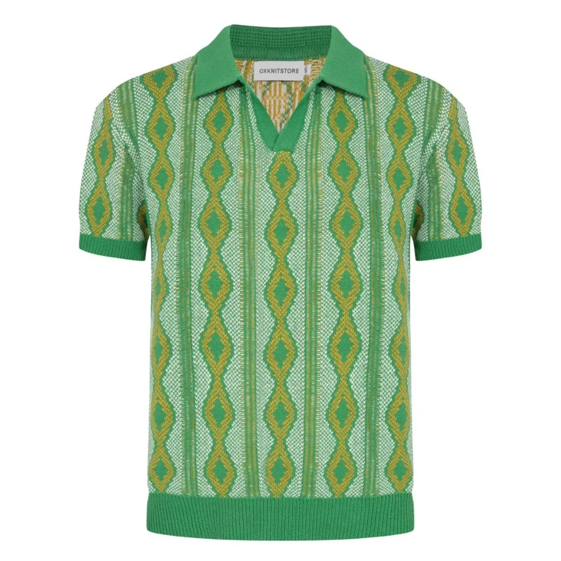 Men's Green Jacquard Knitted Polo