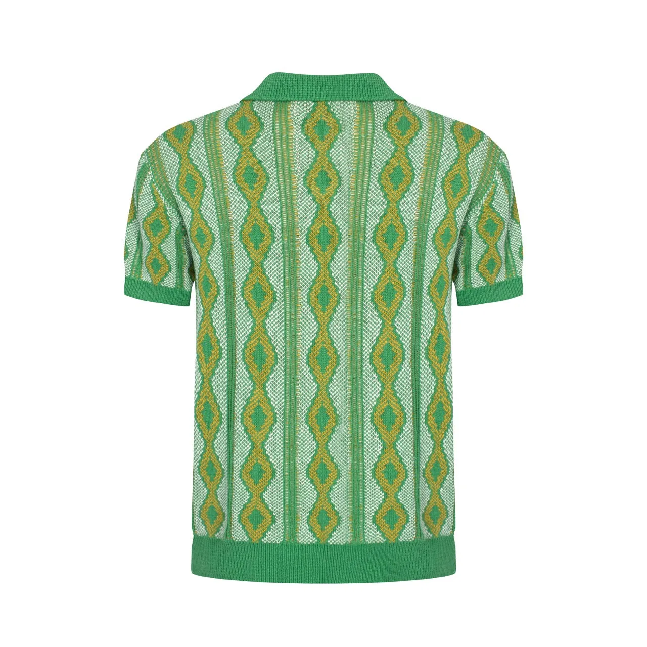 Men's Green Jacquard Knitted Polo