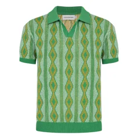 Men's Green Jacquard Knitted Polo