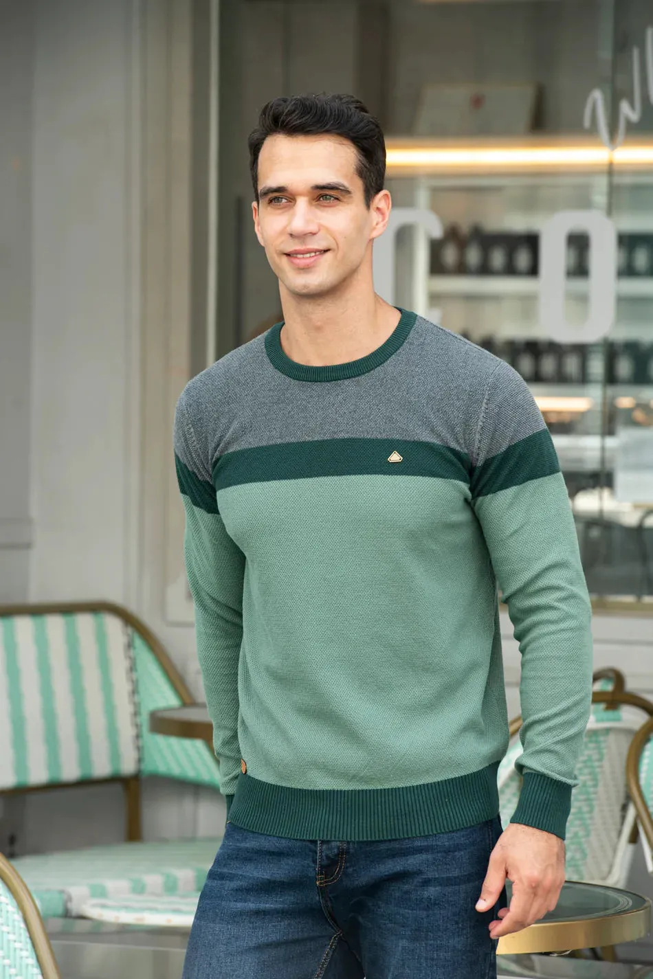 Mens Spliced Cotton Basic Sweater