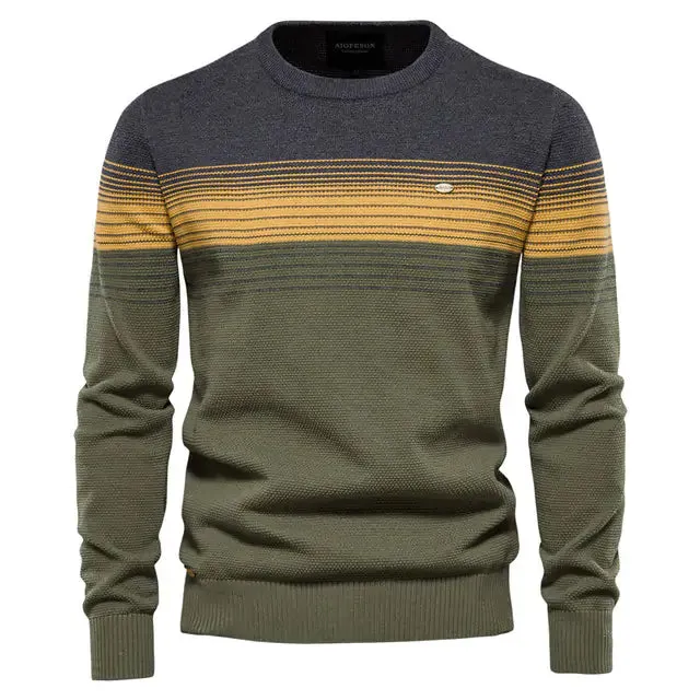 Mens Spliced Cotton Basic Sweater