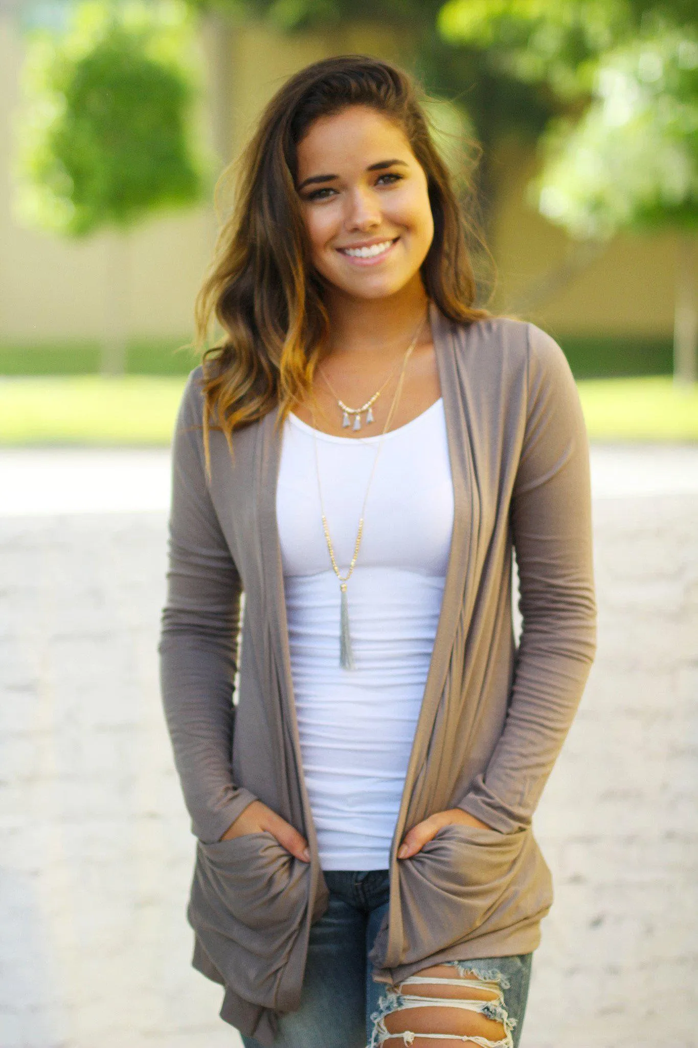 Mocha Cardigan With Crochet Back Skull