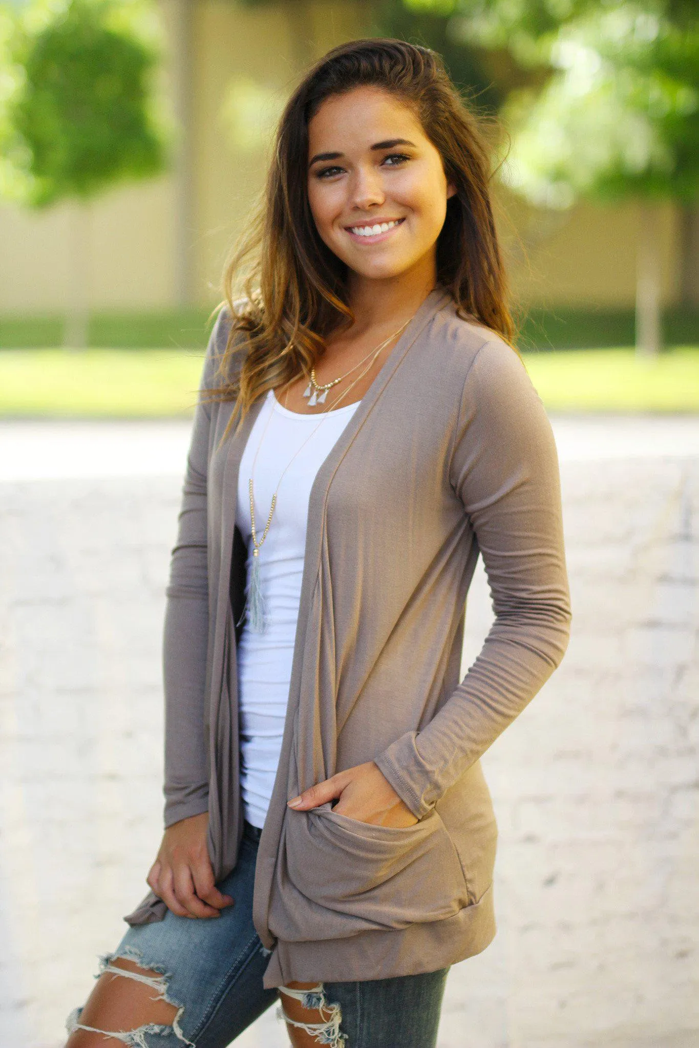 Mocha Cardigan With Crochet Back Skull