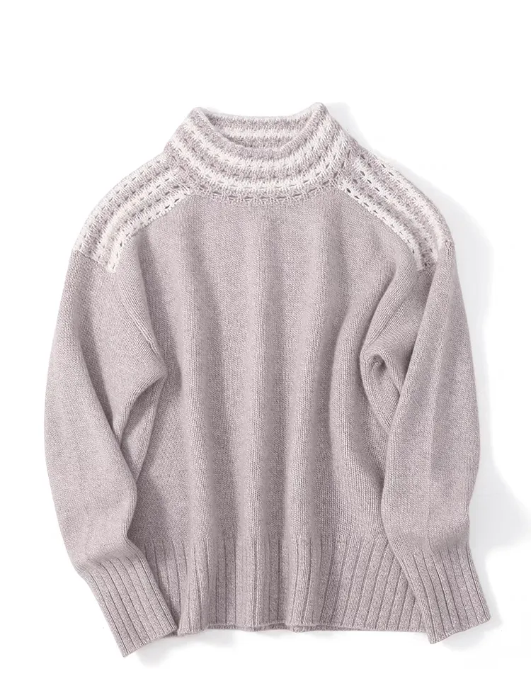 mock neck crew neck women's chunky cashmere sweater