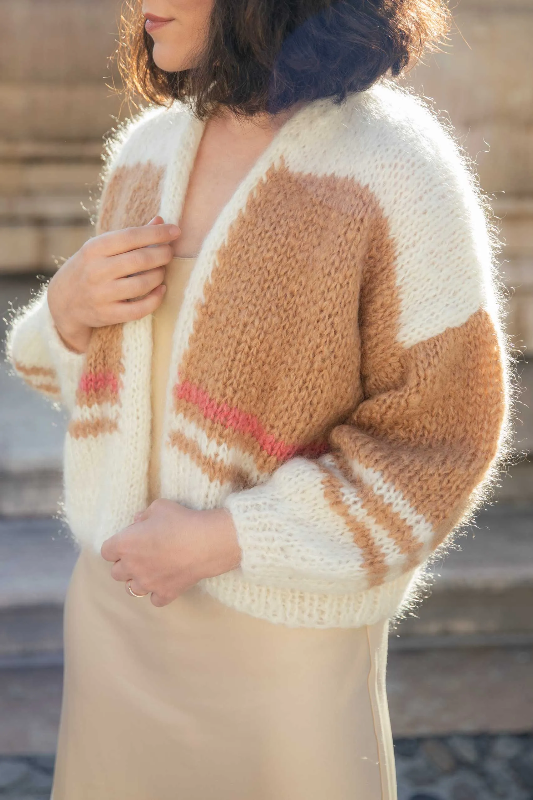 Mohair and Organic Wool Cardigan with Stripes