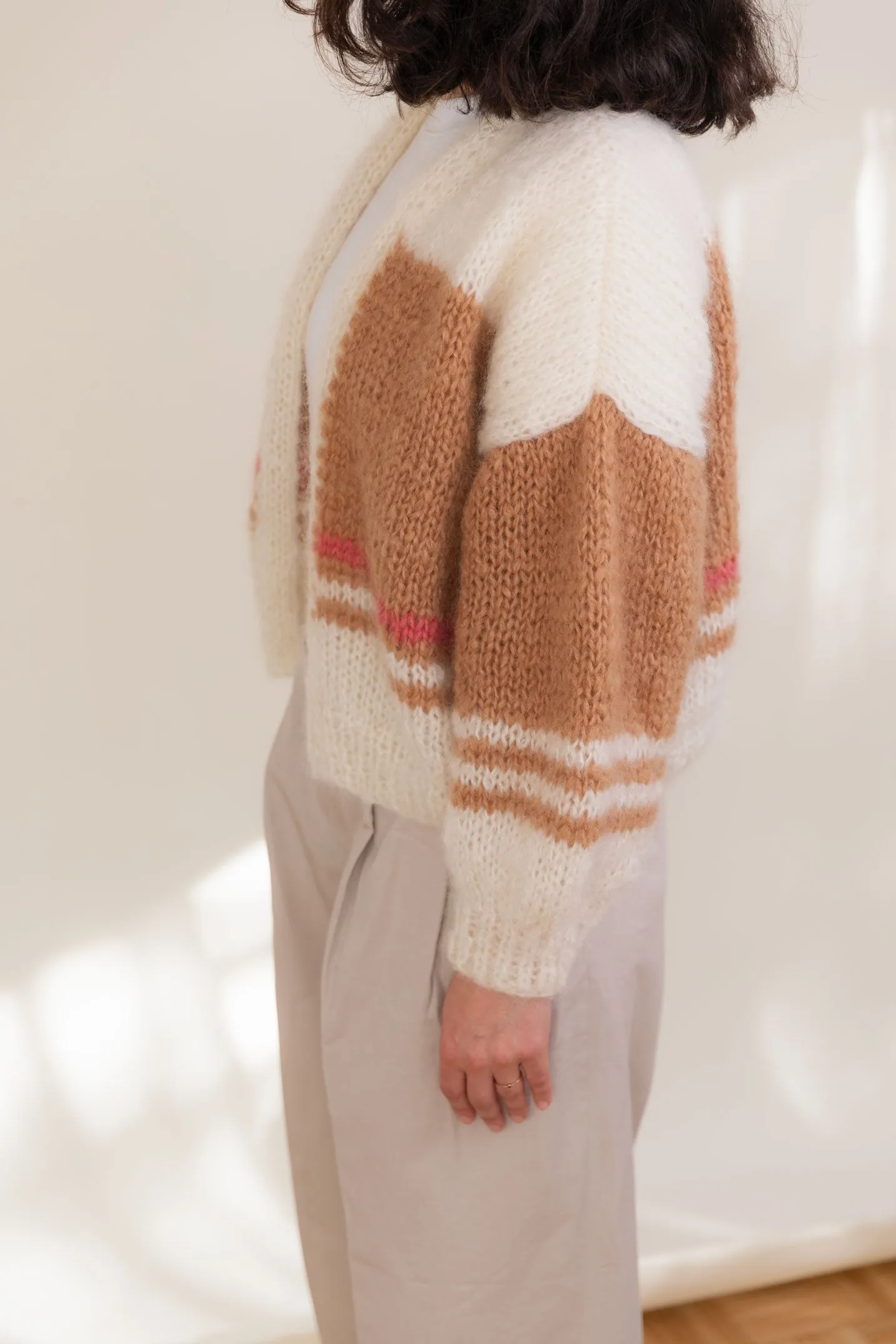 Mohair and Organic Wool Cardigan with Stripes