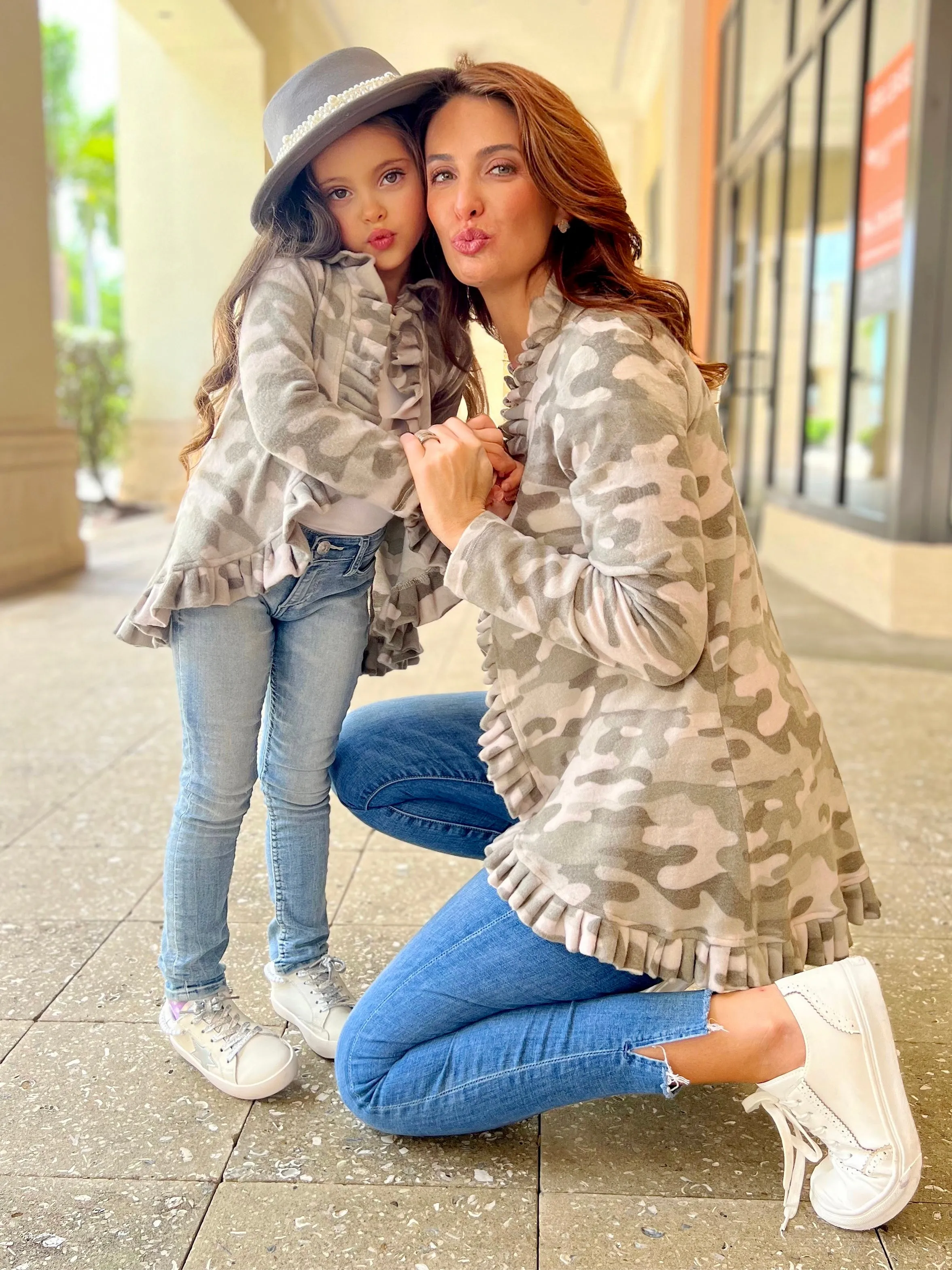 Mommy and Me In Command Green Camo Ruffle Cardigan