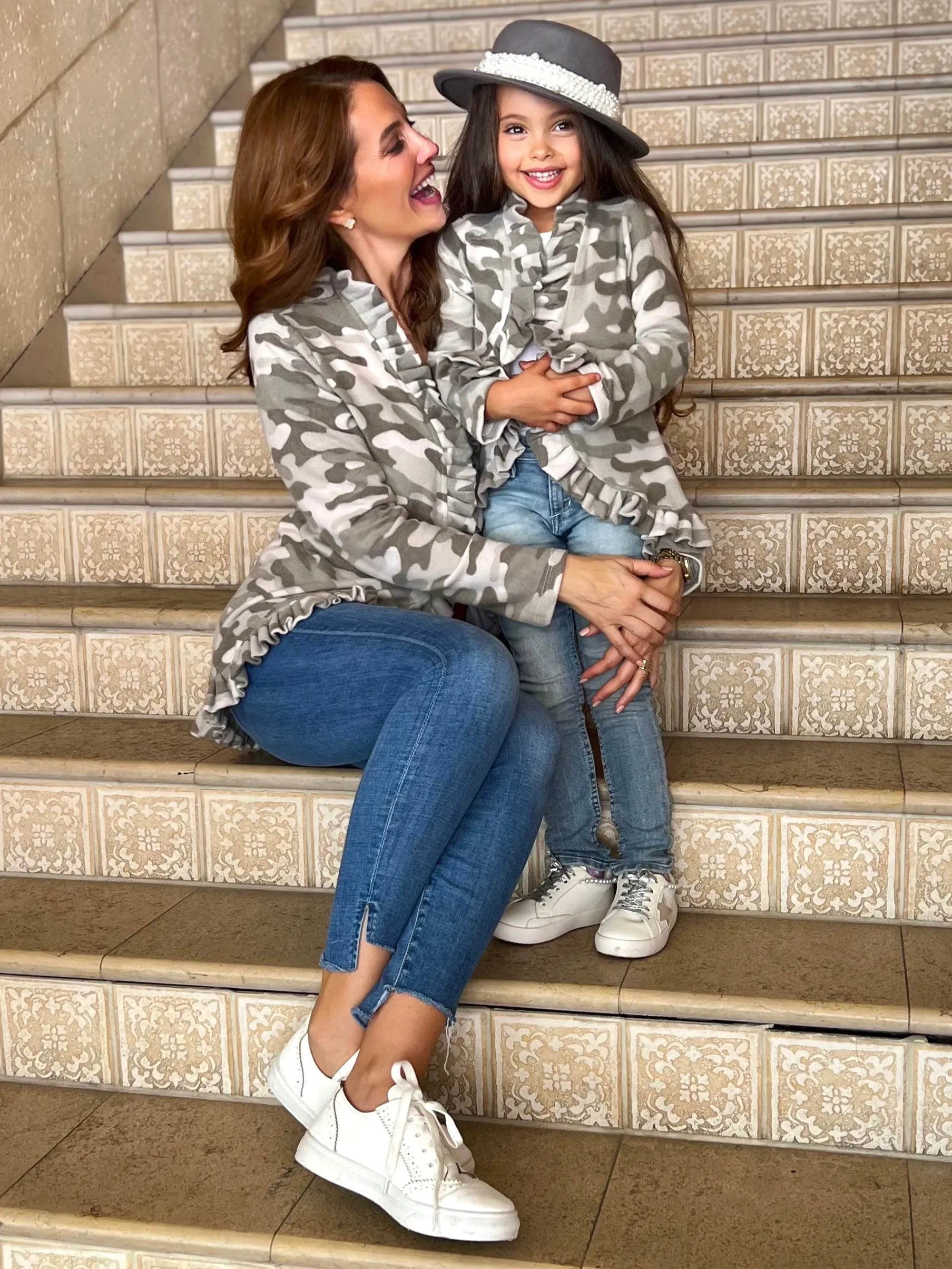 Mommy and Me In Command Green Camo Ruffle Cardigan