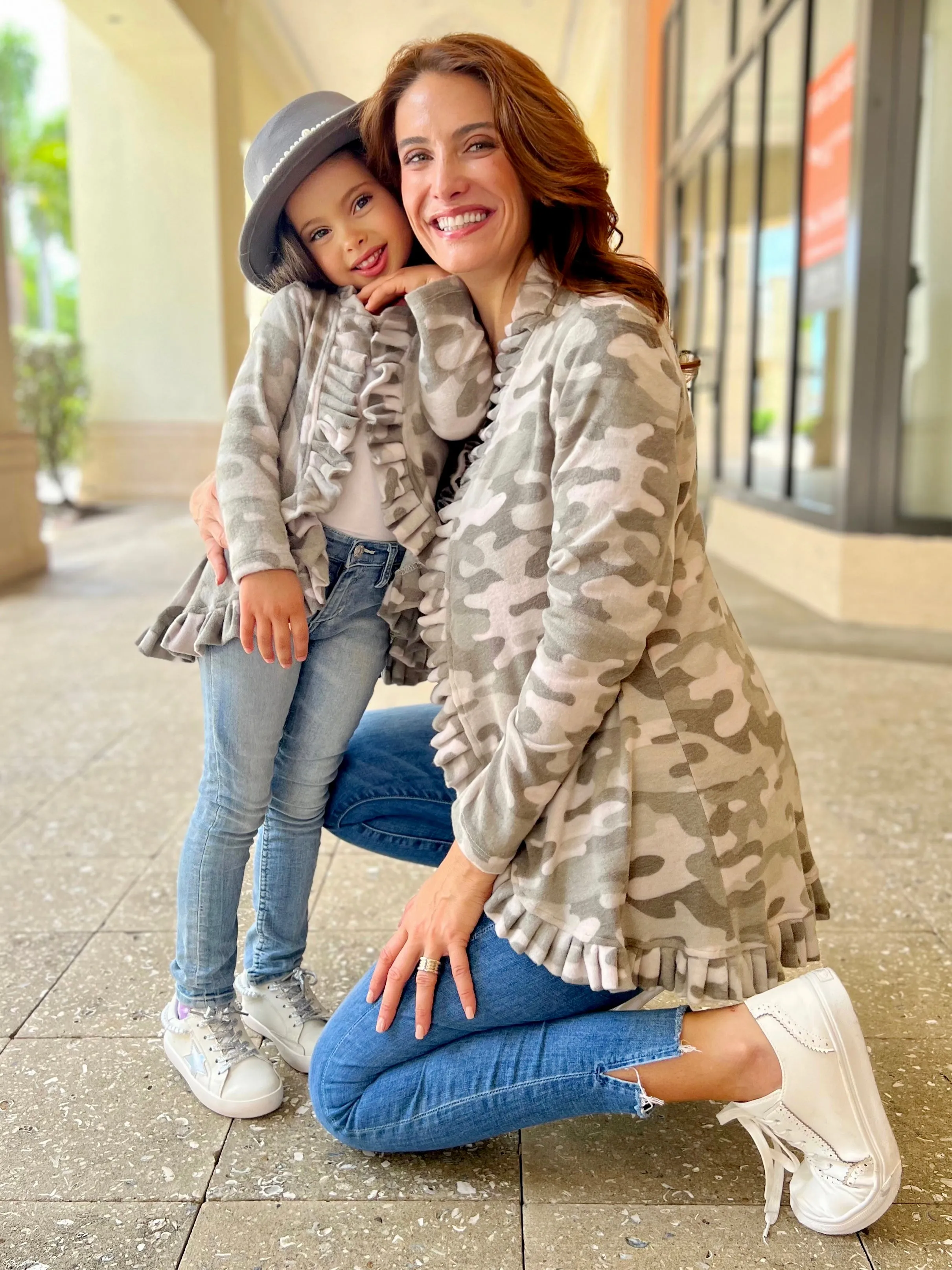 Mommy and Me In Command Green Camo Ruffle Cardigan