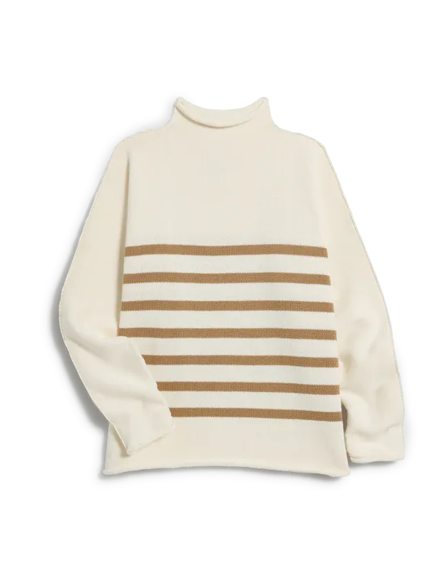 Monterey Sweater- Cream with Camel Stripe