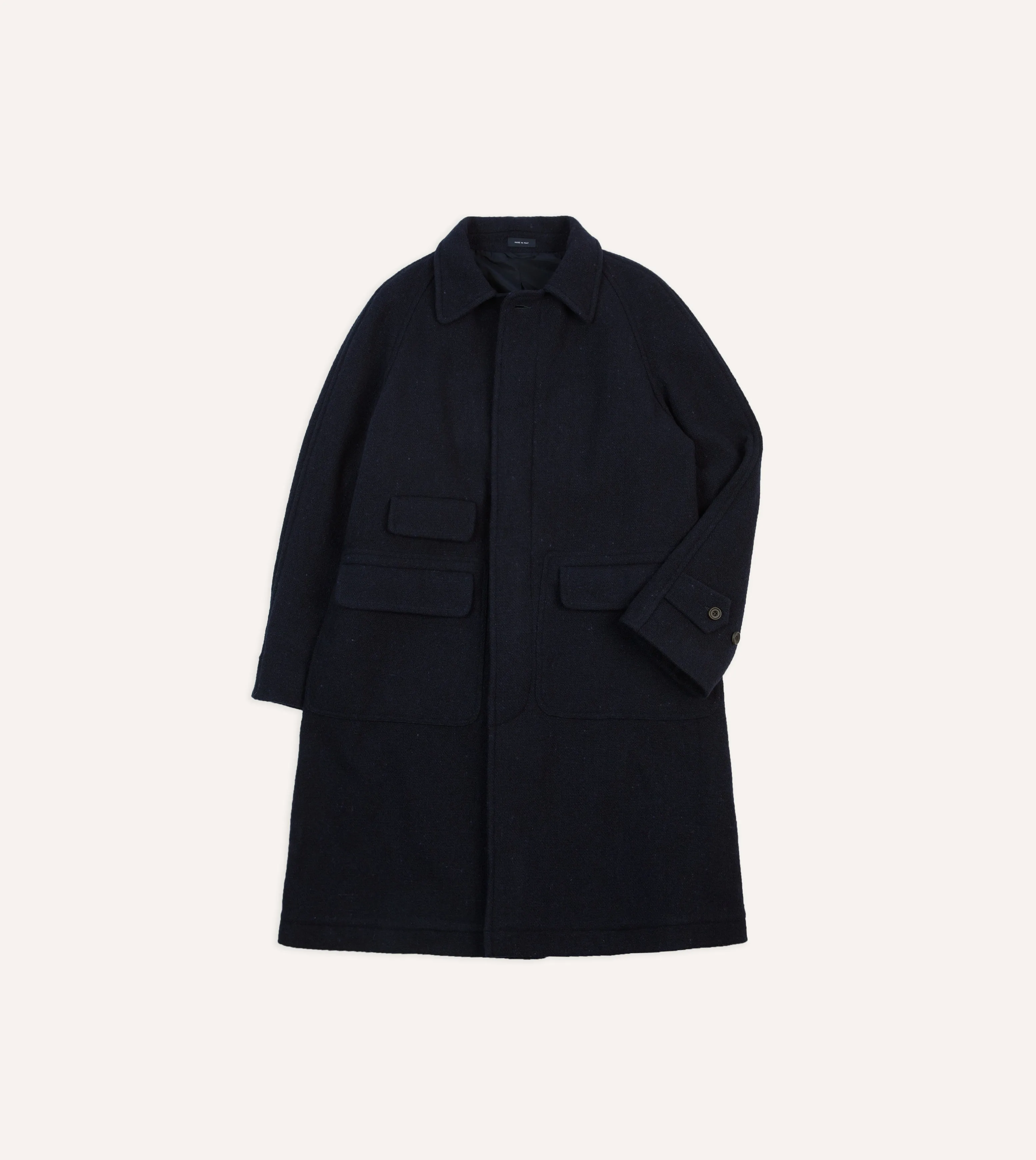 Navy Donegal Wool Raglan Coat