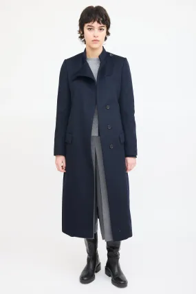 Navy Wool Asymmetrical Long Coat