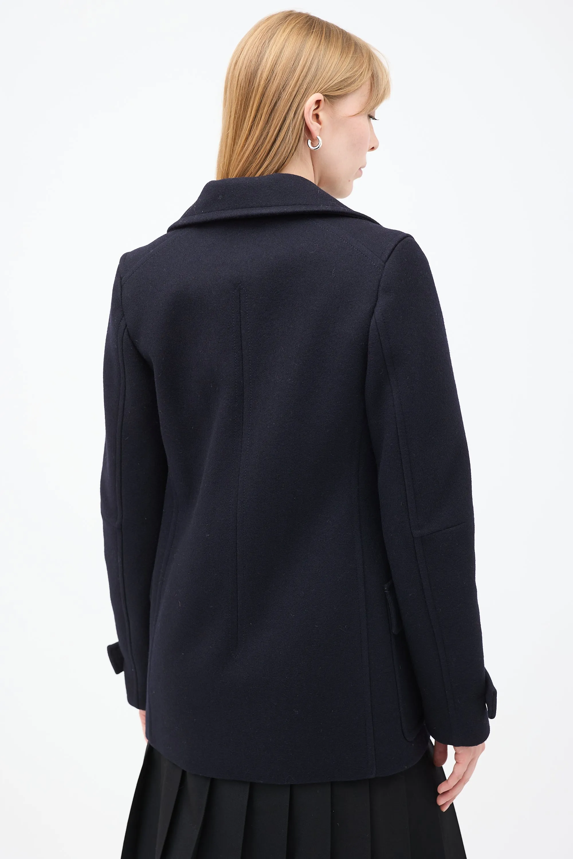 Navy Wool Double Breasted Pea Coat