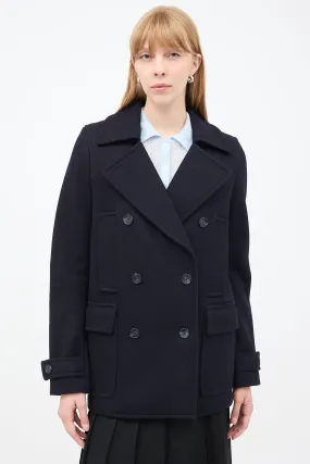 Navy Wool Double Breasted Pea Coat