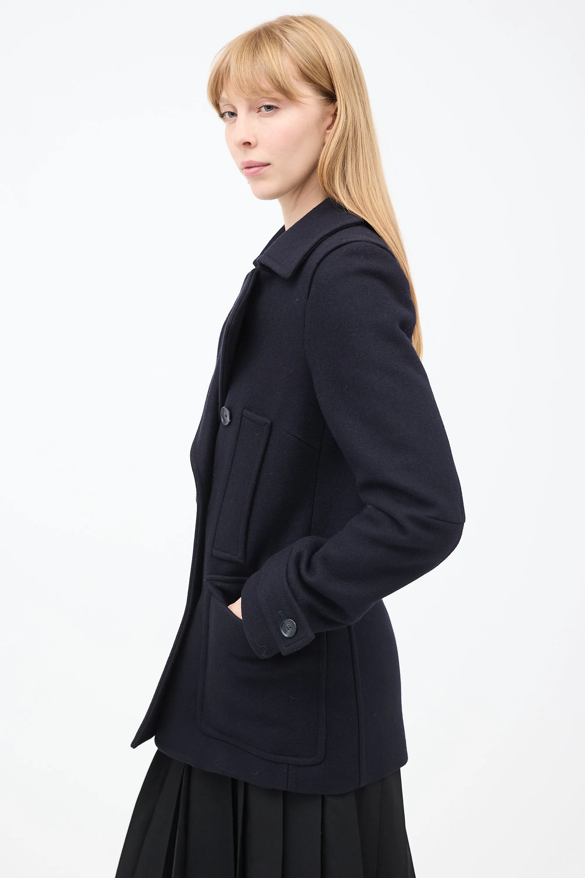 Navy Wool Double Breasted Pea Coat