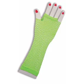 Neon green long fingerless fishnet gloves for adults