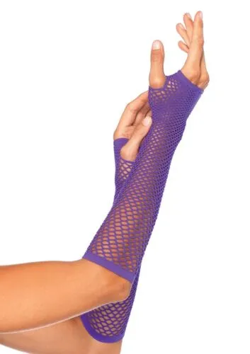 Neon Purple Triangle Net Fingerless Gloves