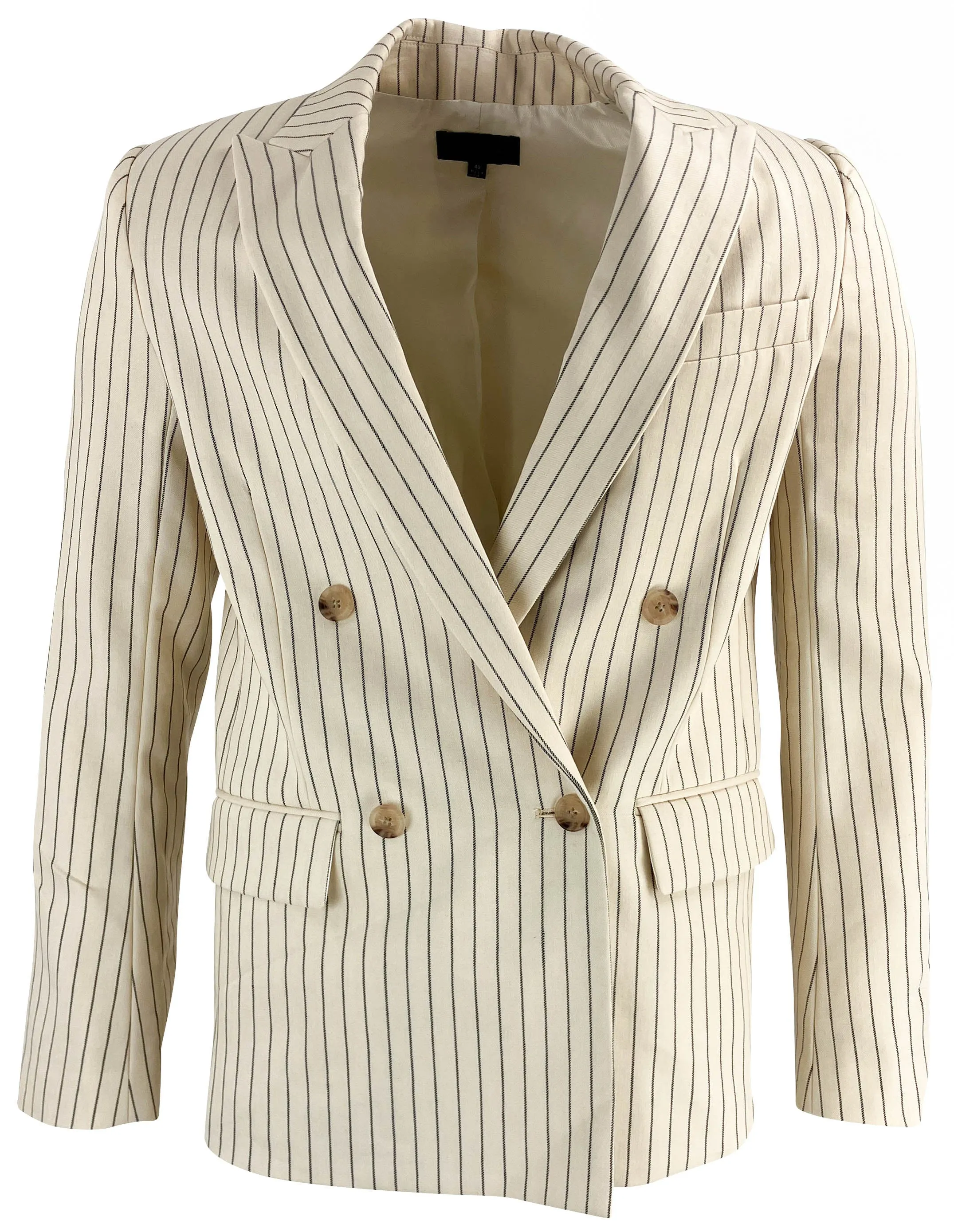 Nili Lotan Pimpton Blazer in Cream/Dark Brown Pinstripe