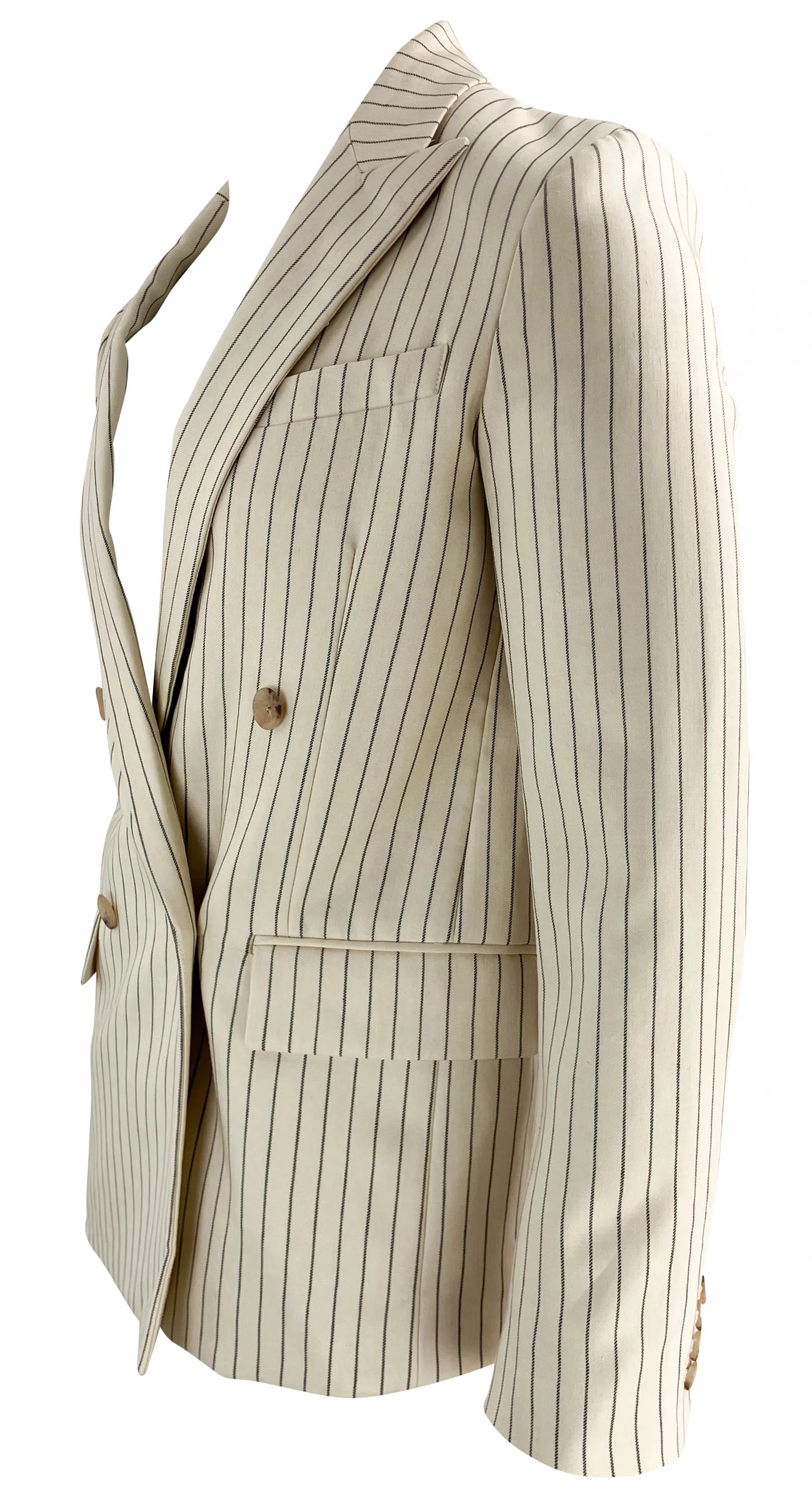 Nili Lotan Pimpton Blazer in Cream/Dark Brown Pinstripe