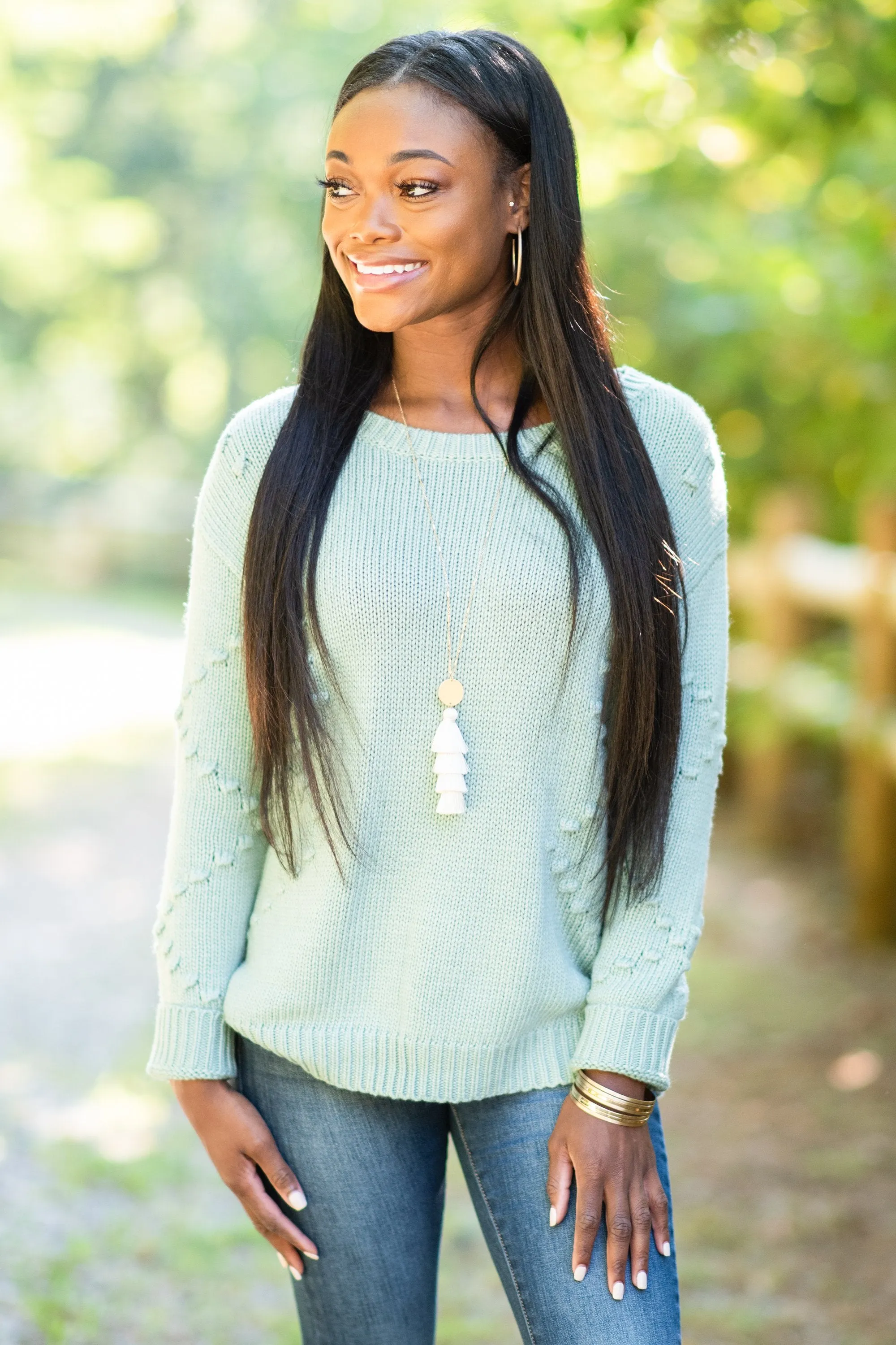 Off To Aspen Sage Green Knit Sweater