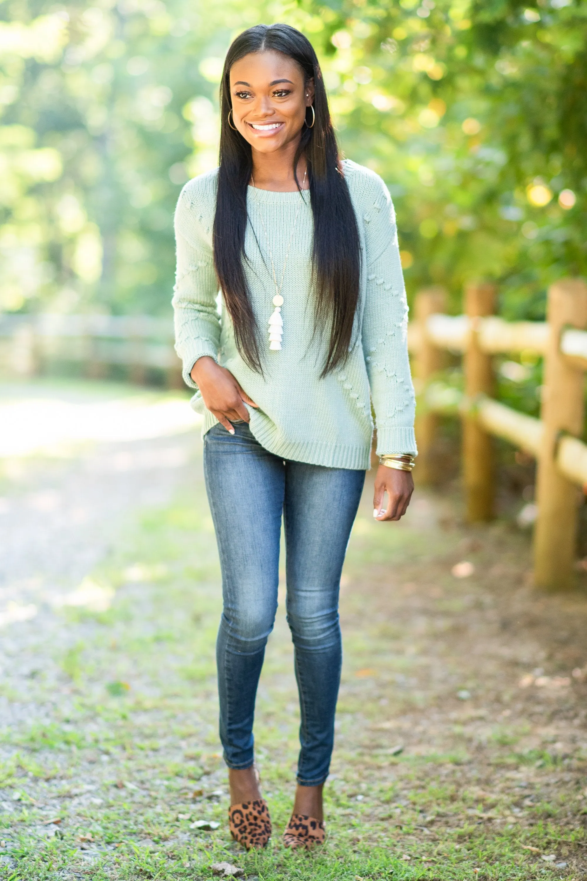 Off To Aspen Sage Green Knit Sweater