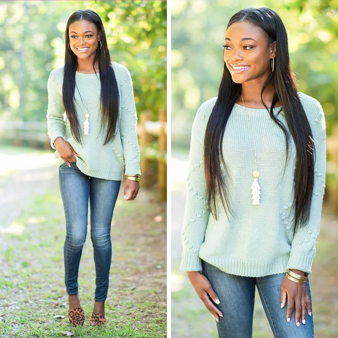 Off To Aspen Sage Green Knit Sweater