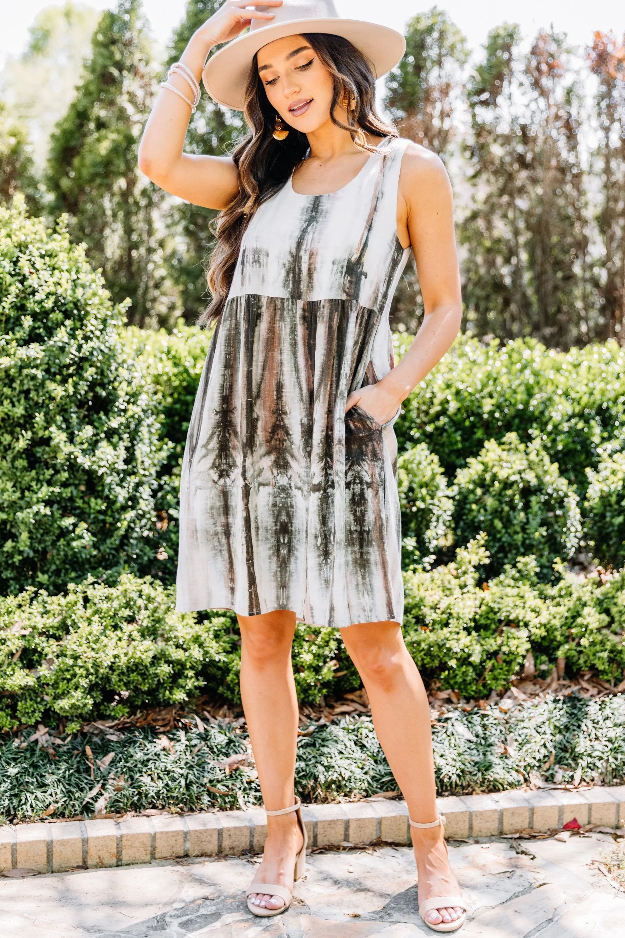 On Your Way Mocha Brown Tie Dye Dress