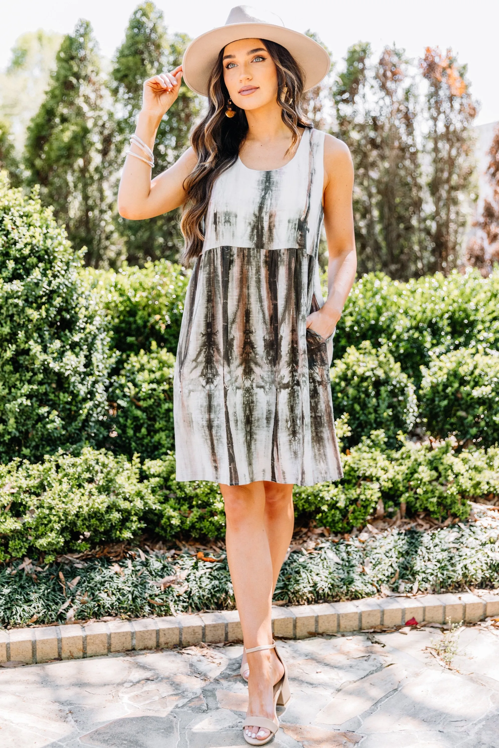 On Your Way Mocha Brown Tie Dye Dress