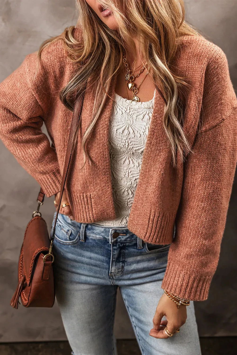 Open Front Dropped Shoulder Cardigan